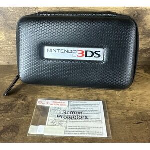 Nintendo 3DS Carrying Hard Case Power A Black Traveling With Screen Protectors